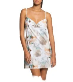 Liquette Avec Bretelles Fines Beige Et Turquoise