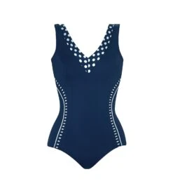 Maillot 1 Pièce Coupé Sous Poitrine MARINE BLANC