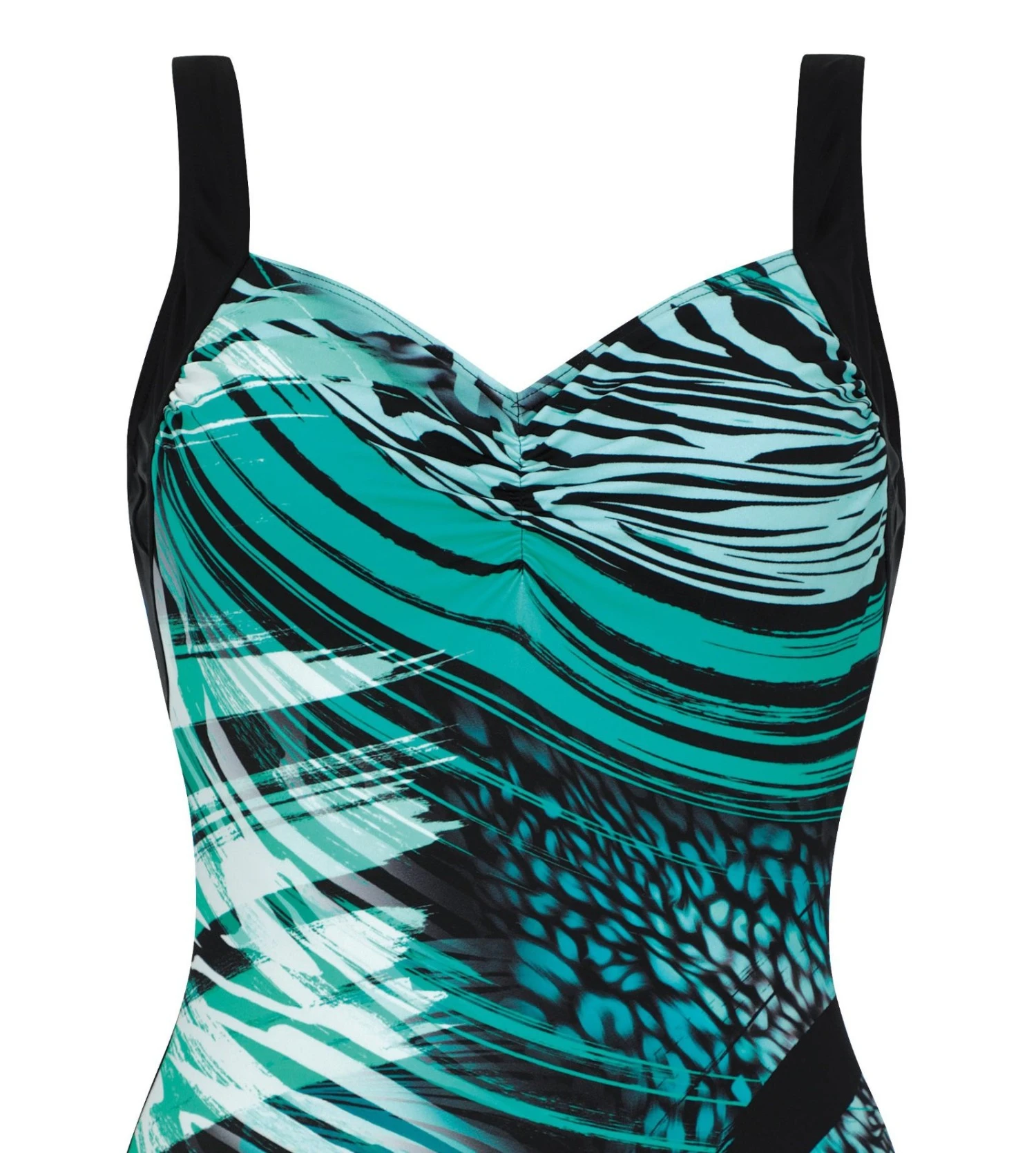 Maillot De Bain 1P Bretelles Larges Noir Turquoise 923 2 Maillot De Bain 1P Bretelles Larges Noir Turquoise 923 – Image 2
