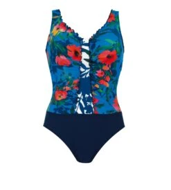 Maillot De Bain Froncé 1 Pièce Bleu Multicolor 3099