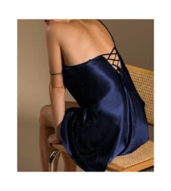 Nuisette En Satin Avec Laçage Dos Dark Navy -Sousvêtement Magasin nuisette en satin avec lacage dos dark navy 310 5