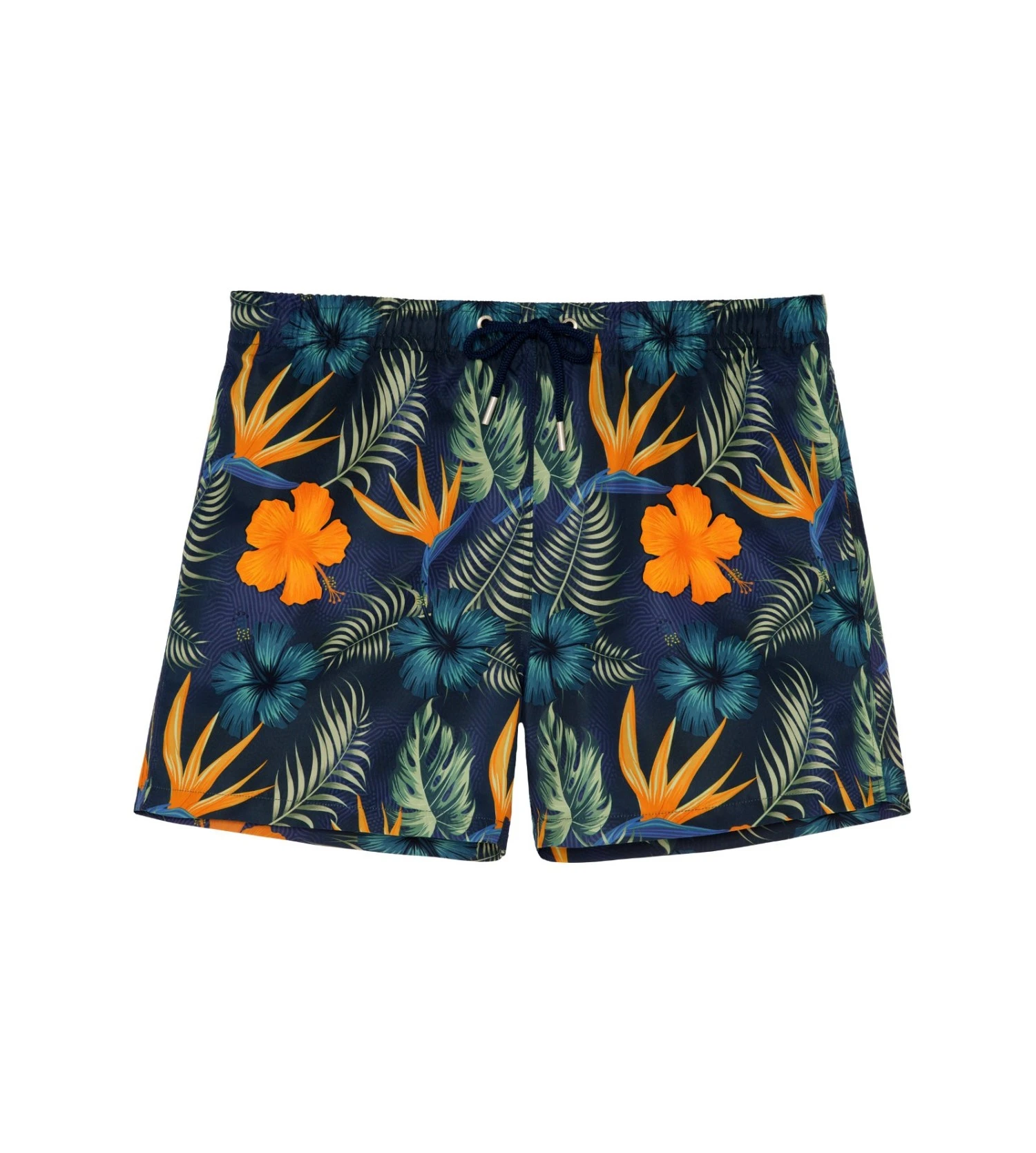 Hom Short De Plage Fleurs Tropicales Tiki Navy Print 1 Hom Short De Plage Fleurs Tropicales Tiki Navy Print